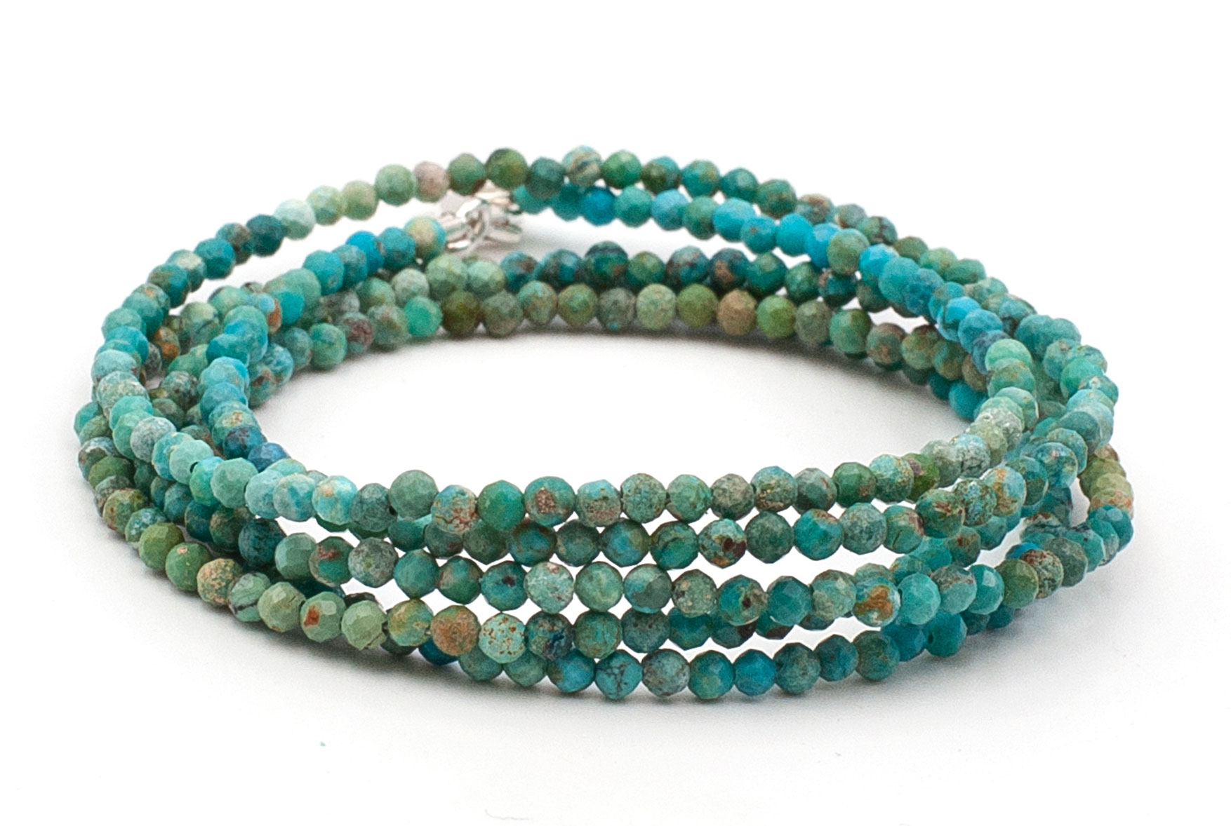 Bild von Türkis natur fac. Kugeln  3mm, 90cm Kette mit Silberverschluss, Silber 925