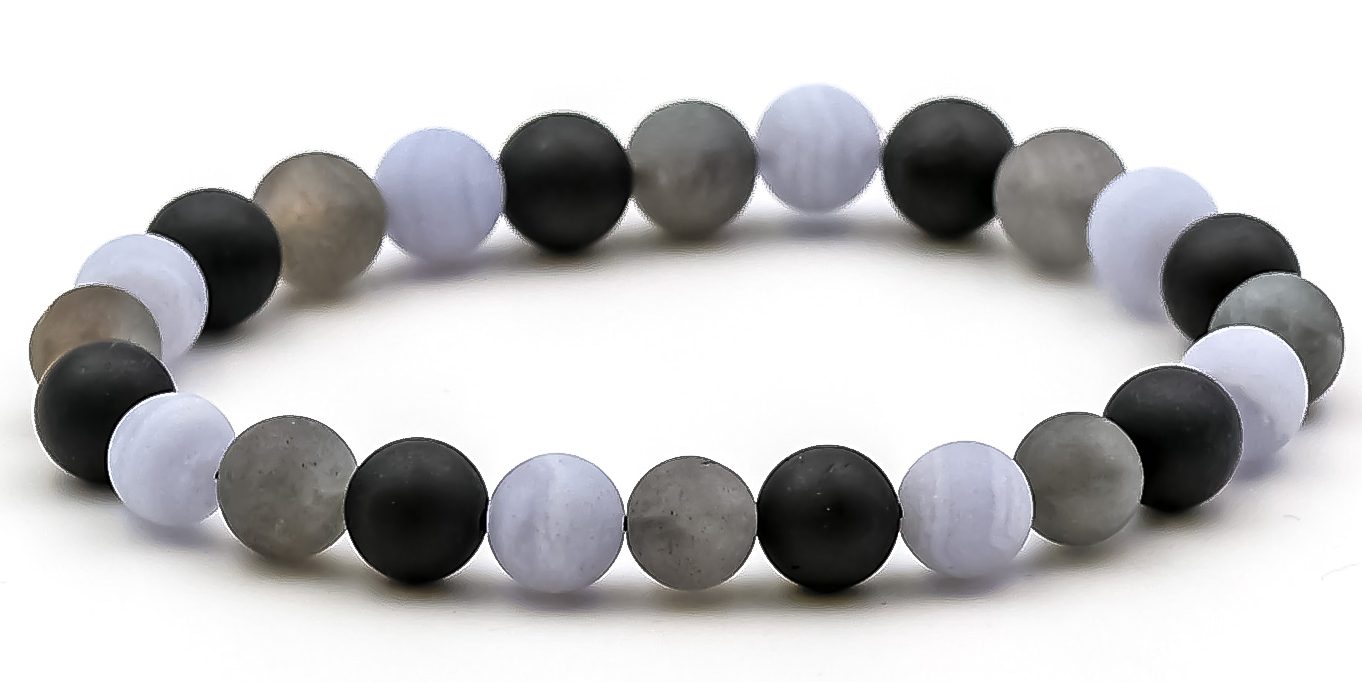 Bild von Chalcedon & Labradorit & Turmalin Schörl Kugeln  8mm Armband