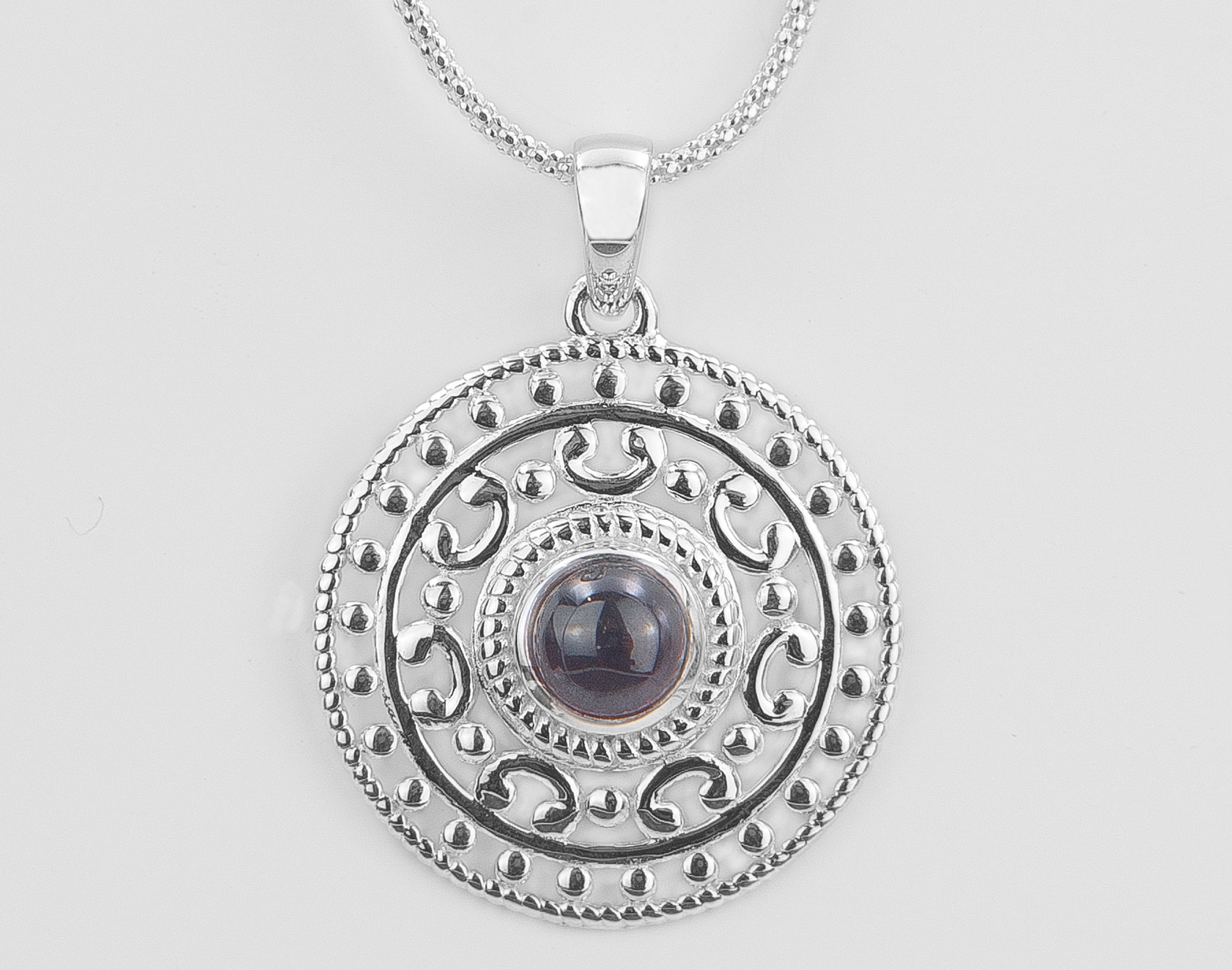 Image de Granat 25mm zisiliert mit Cabochon Anhänger, Silber 925