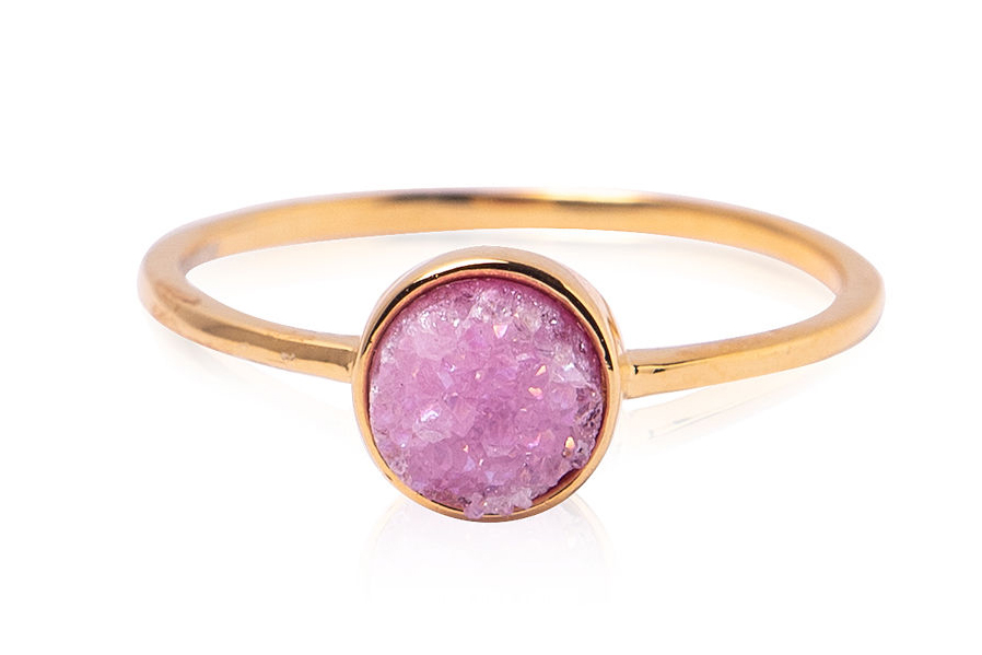 Bild von Achat Druzy Pink 7mm Ring, Silber vergoldet