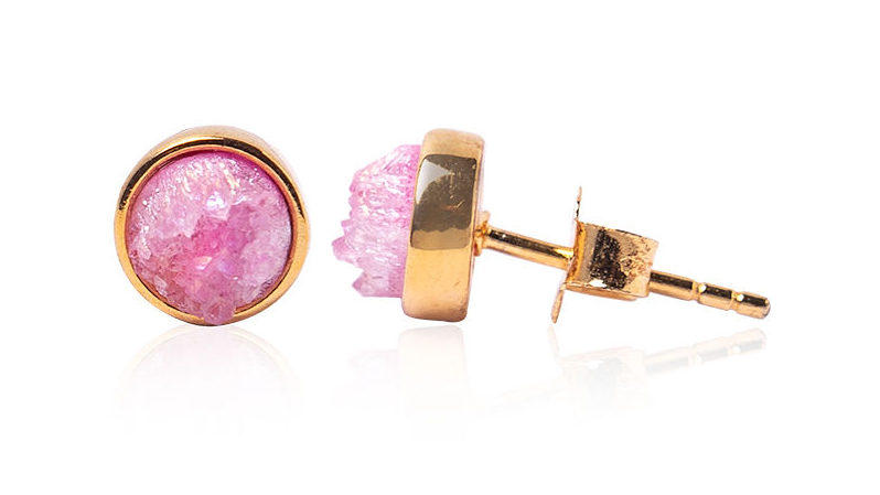 Image de Achat Druzy Pink 7mm Ohrstecker, Silber vergoldet