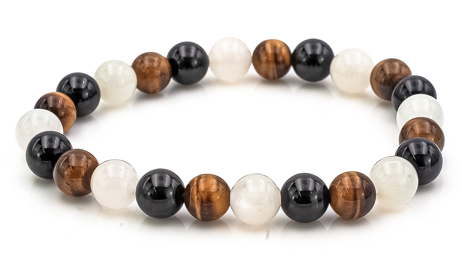 Bild von Onyx & Tigerauge & Mondstein weiss  Kugeln 8mm Armband (19.5cm)