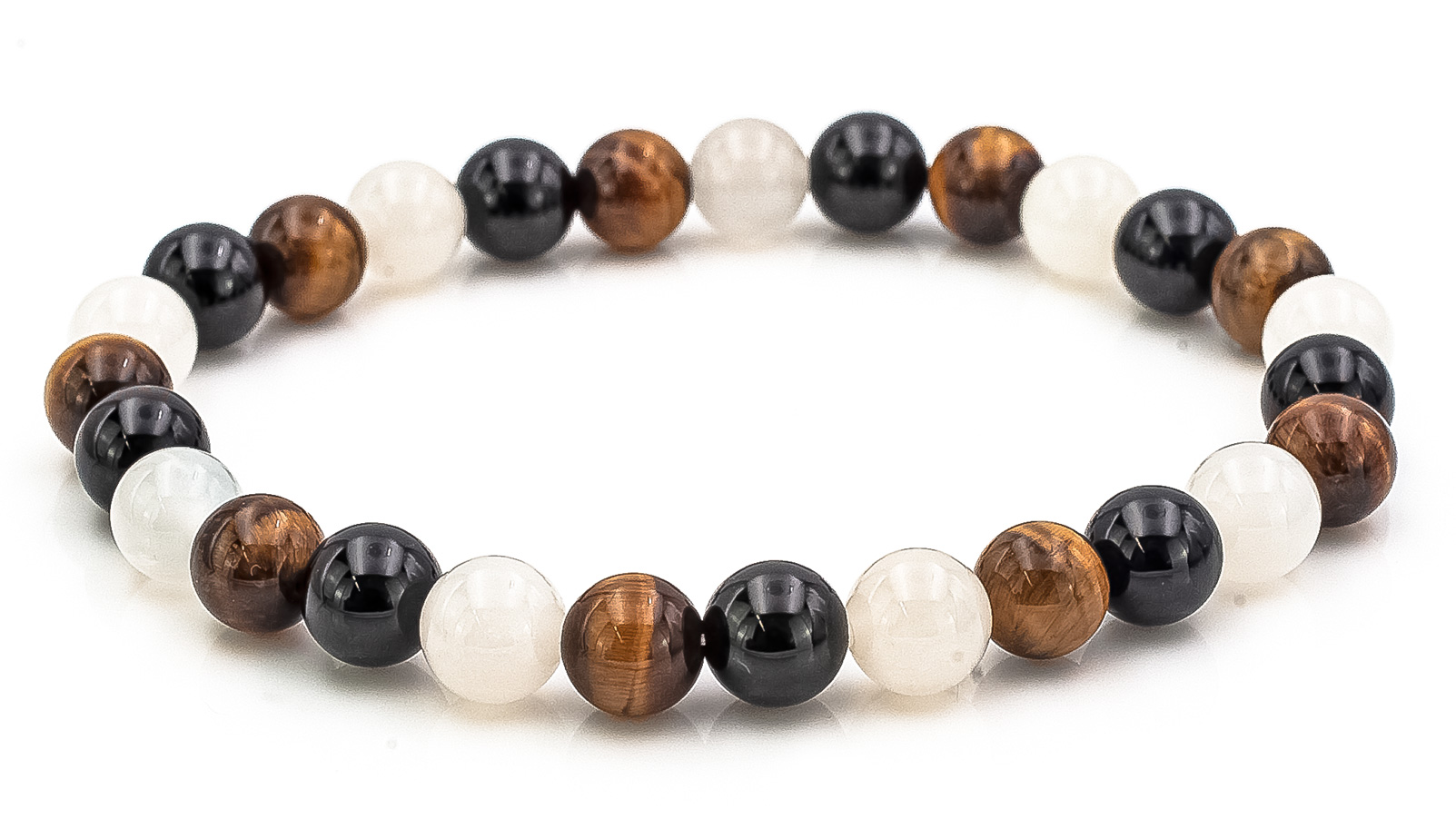 Bild von Onyx & Tigerauge & Mondstein weiss  Kugeln 8mm Armband (21.0cm)