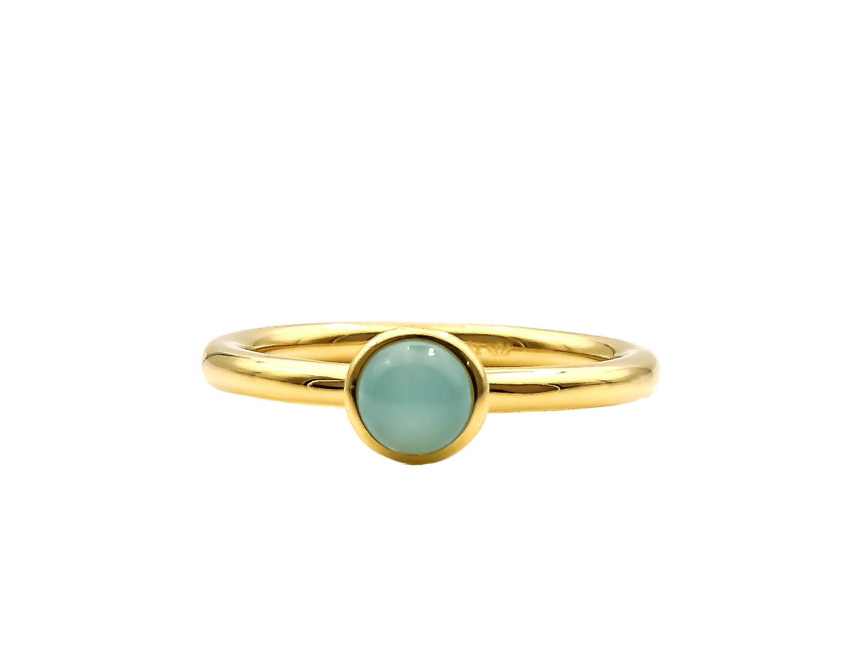 Immagine di Aqua Chalcedon Cab.  6mm "Moon Magic" Ring, Silber vergoldet