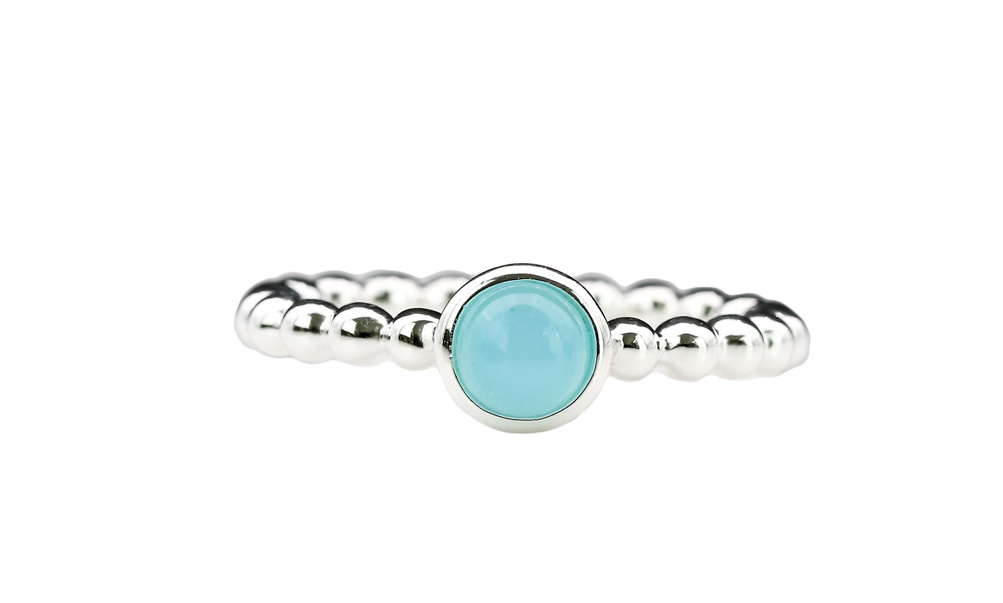 Bild von Aqua Chalcedon Cab.  6mm "Moon Magic" beaded Ring, Silber 925