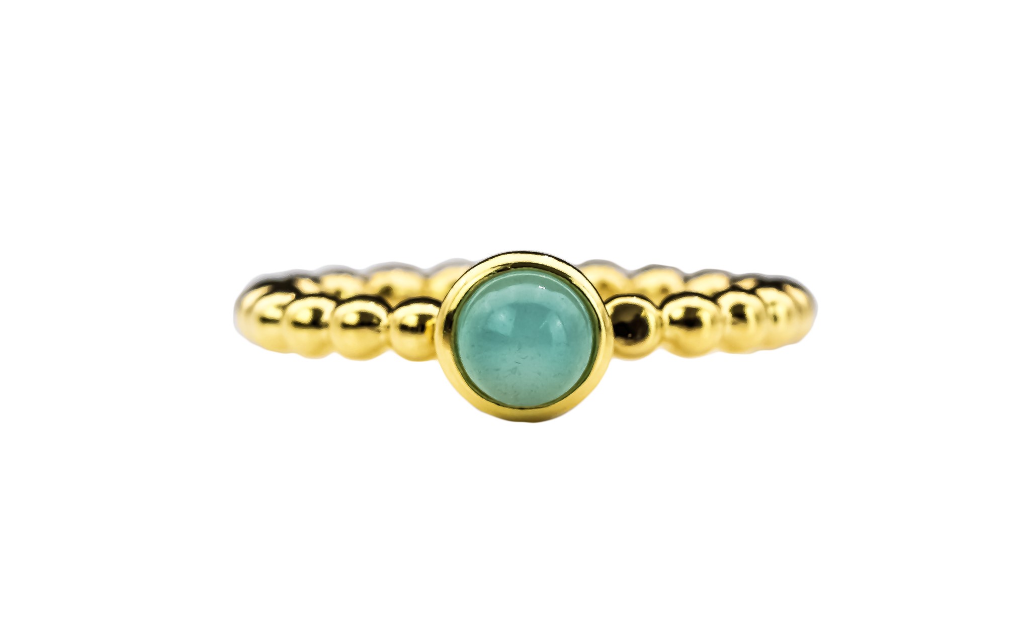 Image de Aqua Chalcedon Cab.  6mm "Moon Magic" beaded Ring, Silber vergoldet