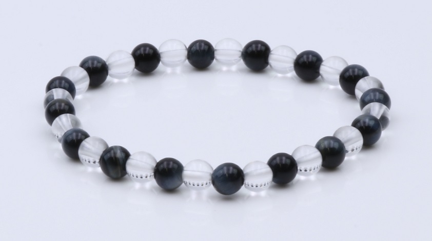 Bild von Falkenauge & Bergkristall 6mm Kugeln Armband