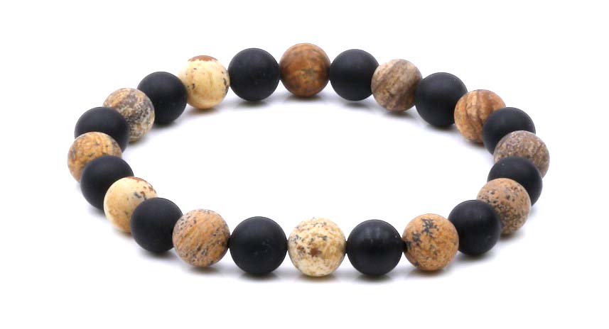 Bild von Landschaftsjaspis & Onyx 8mm Kugeln Armband matt