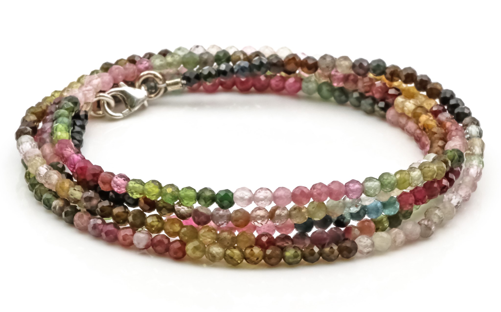 Bild von Turmalin farbig (mc) fac. Kugeln 3mm, 90cm Kette mit Silberverschluss