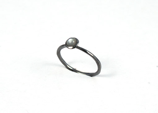 Image de Ring Mondstein grau Cab. 4mm, Silber rhodiniert