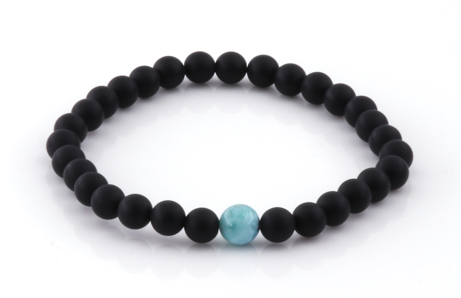 Bild von Larimar 7mm & Onyx matt 6mm Kugeln Armband