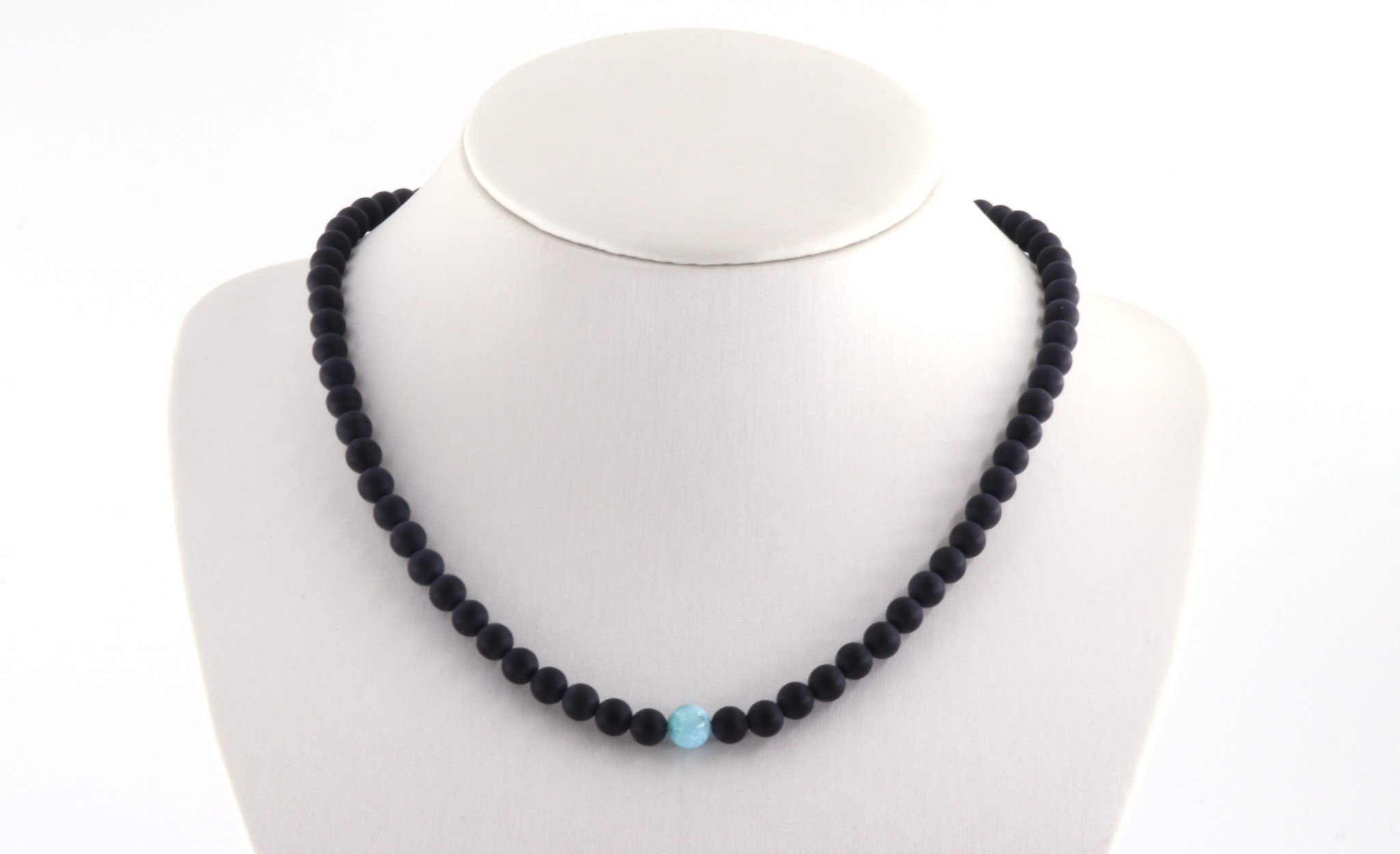 Image de Larimar 7mm & Onyx matt 6mm Kugeln Halskette mit Verschluss (45cm)