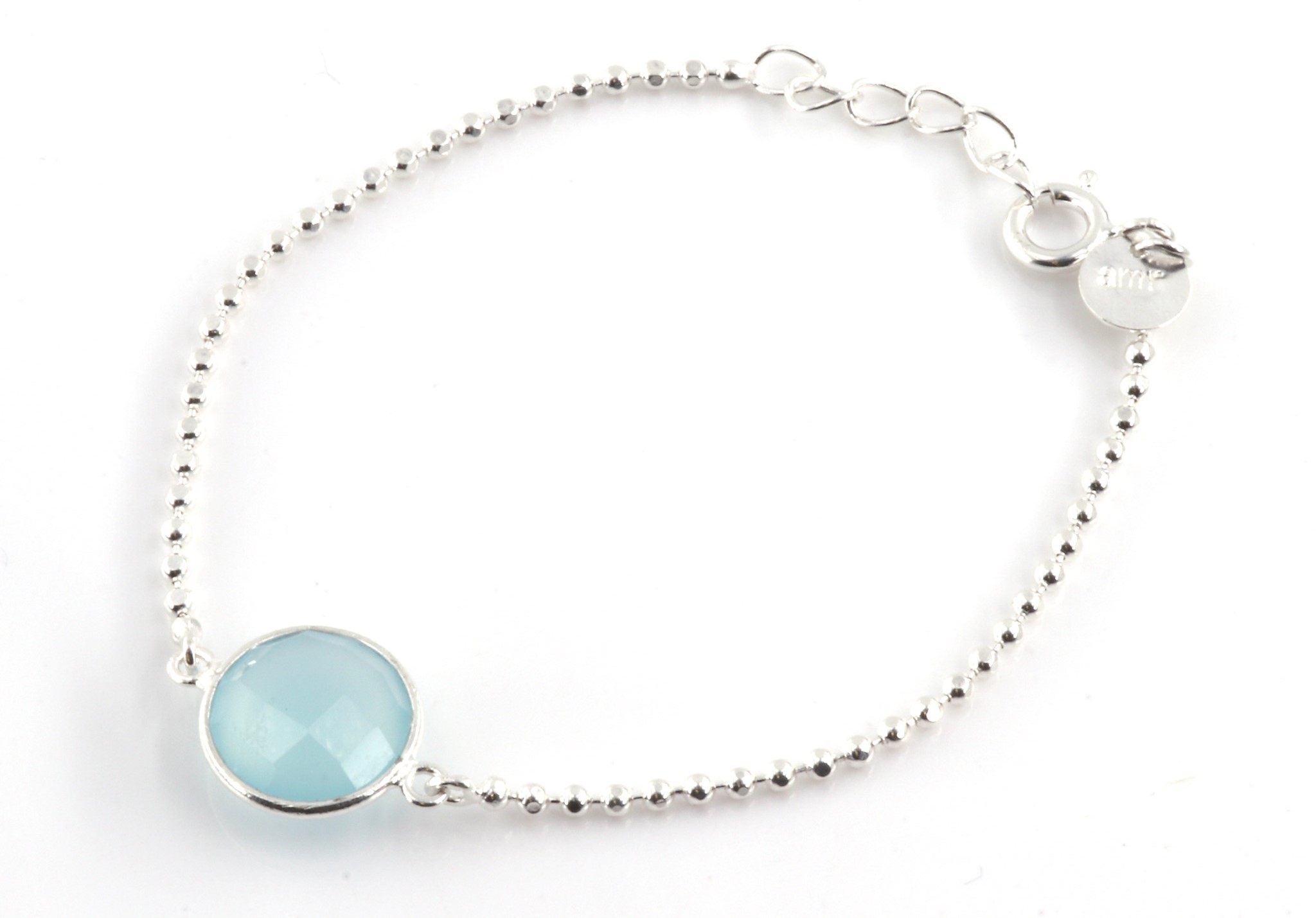 Bild von Aqua Chalcedon fac. Disc 12mm Silberkugeln Armband, Silber 925