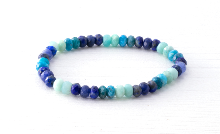 Bild von Mix Steine fac. Button 6mm Armband (Lapis, Sodalith, Amazonit & Apatit)