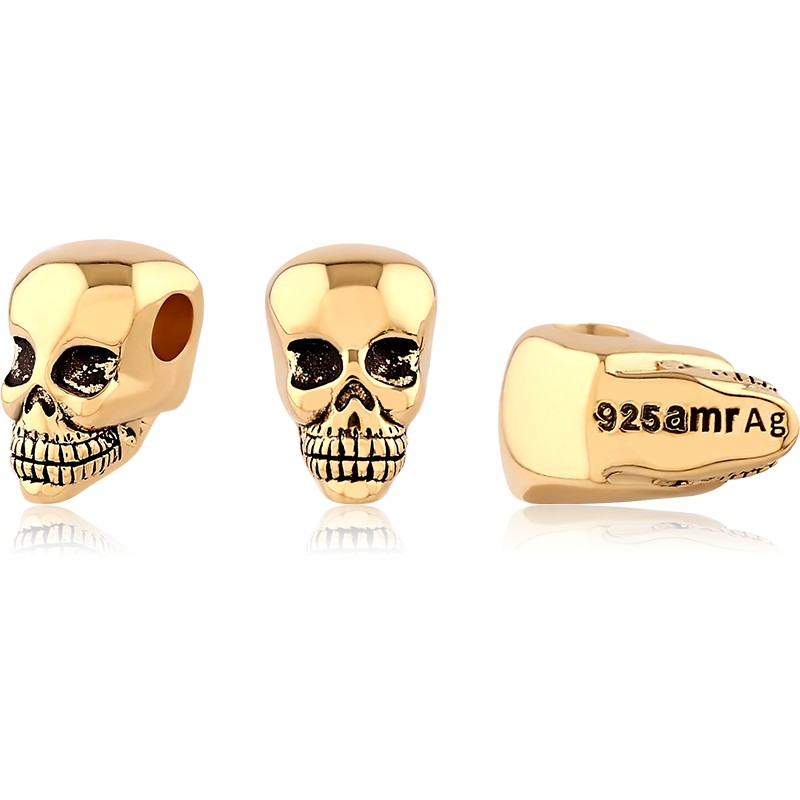 Bild von TOP-Bead Skull vertikale gelocht 6x10mm, Silber vergoldet 18k