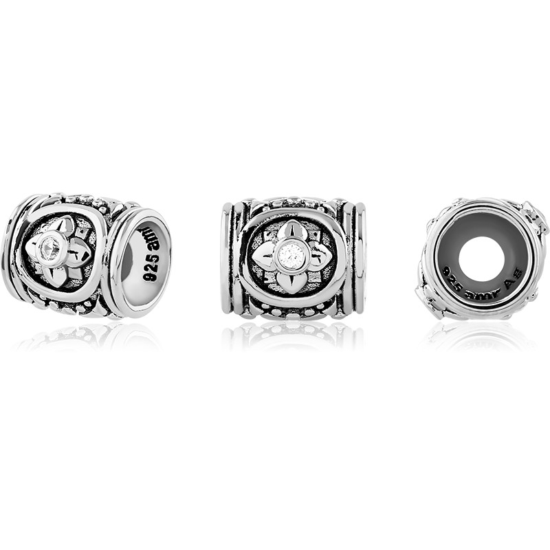 Bild von TOP-Bead Walze "11377js" 9mm mit CZ, Silber 925 antik