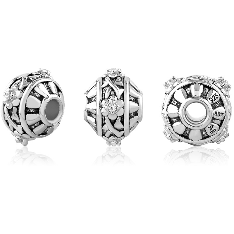 Immagine di TOP-Bead Kugeln "Blumen mit CZ" 9mm , Silber 925