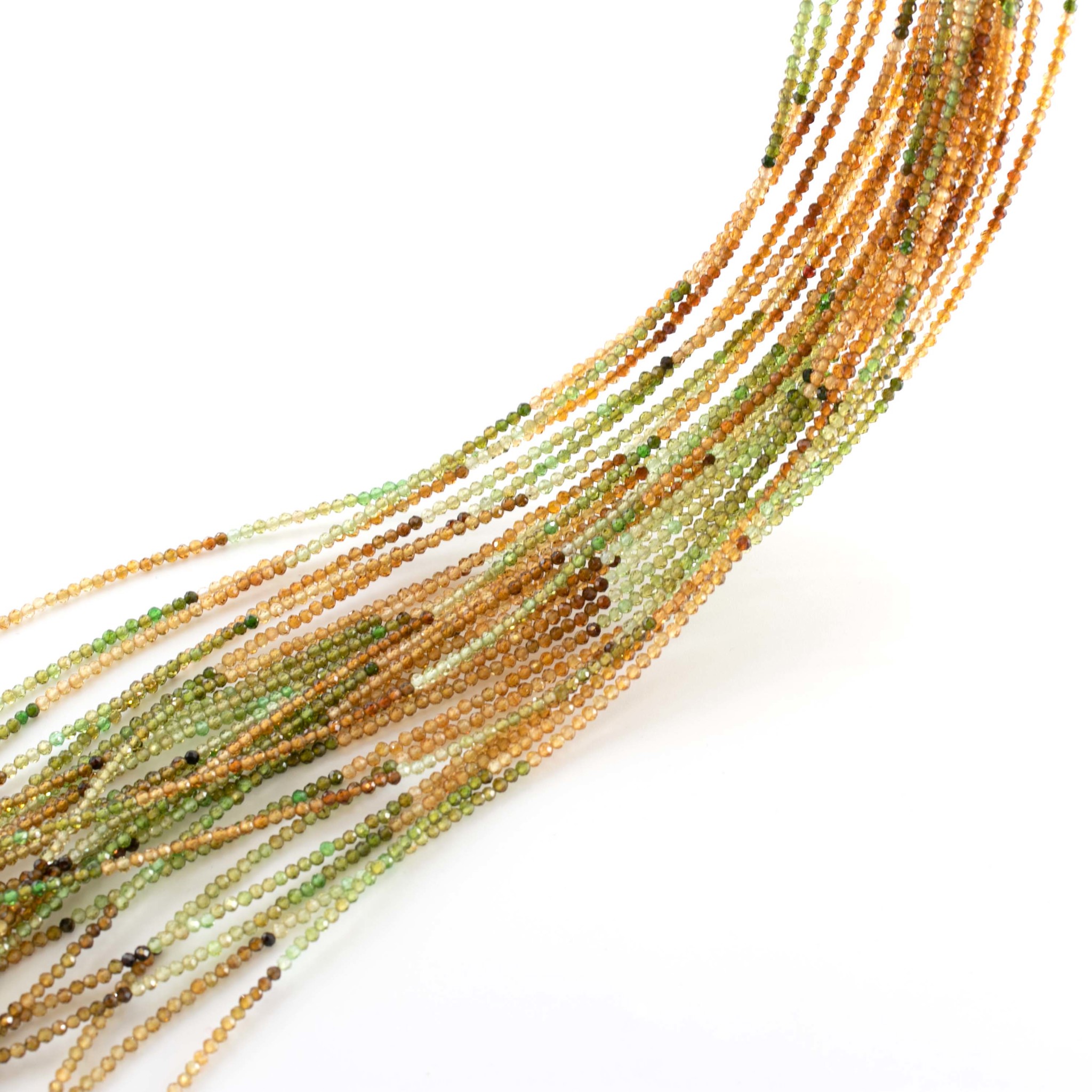 Bild von Turmalin farbig fac. Kugeln  2mm Strang (Chrom-Turmalin, gelb-grün)