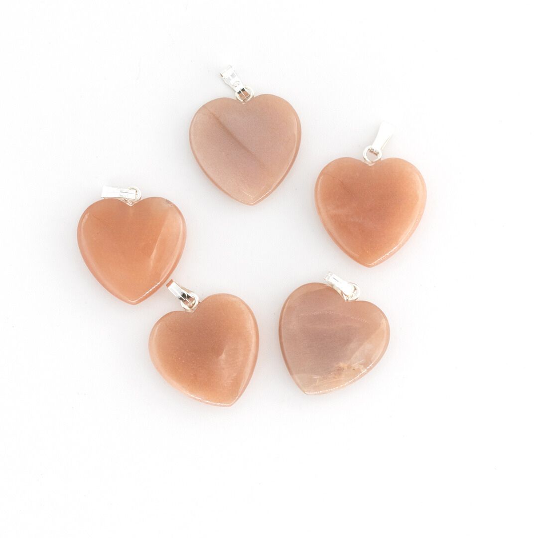 Bild von Mondstein Herz 20x6mm Anhänger (mit Metallöse) (peach)