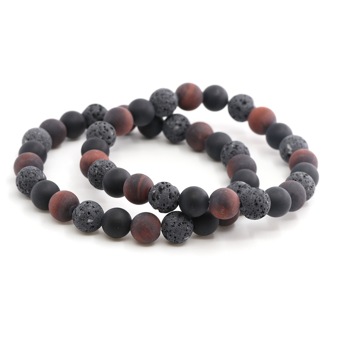 Bild von Rotes Tigerauge & Lava & Onyx Kugeln  8mm Armband, matt