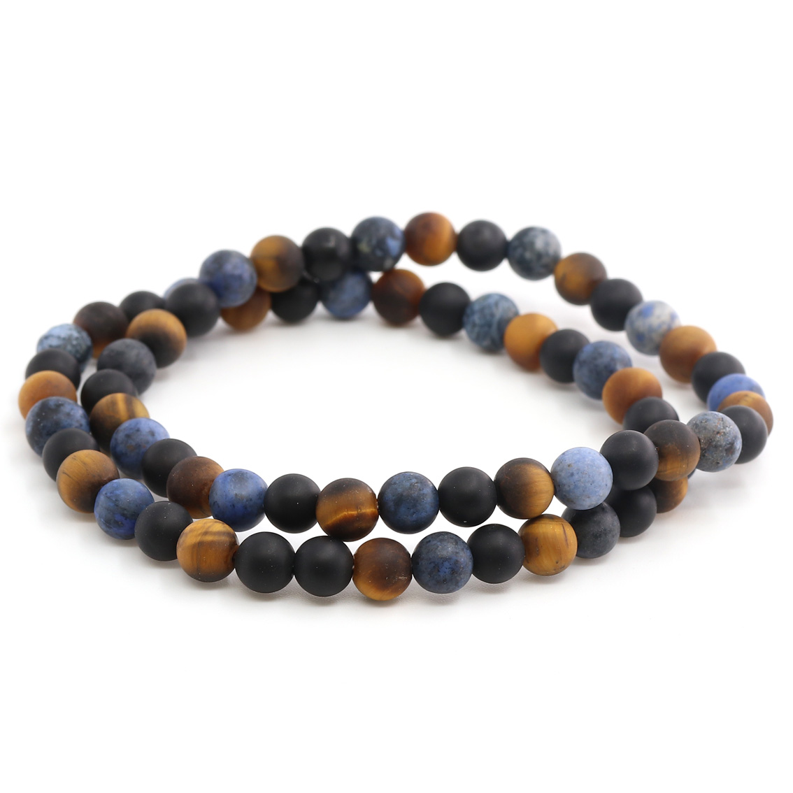 Bild von Dumortierit, Tigerauge & Onyx 6mm Kugeln Armband, 21cm (matt)
