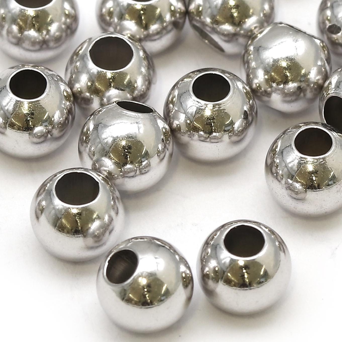 Immagine di Perline tonde, argento rodiato 925