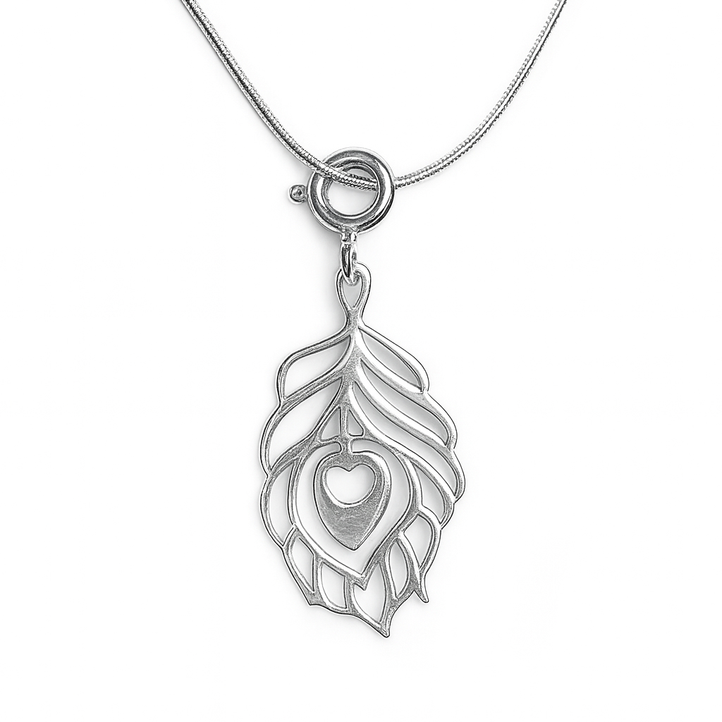 Bild von Blatt mit Herz 25x14mm mit Federring, Silber 925