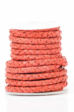 Immagine di Lederband geflochten 4mm rot antik, auf 5m-Rolle