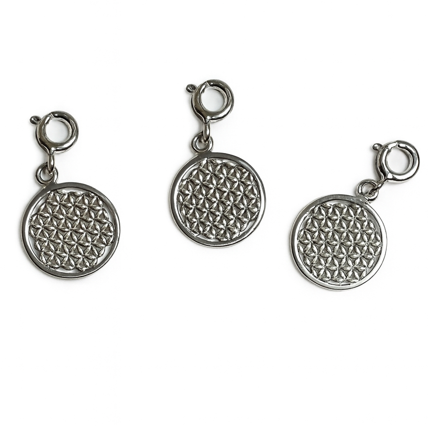 Bild von Blume des Lebens 13.5mm Anhänger mit Federring, Silber 925 (VE: 3 Stk.)