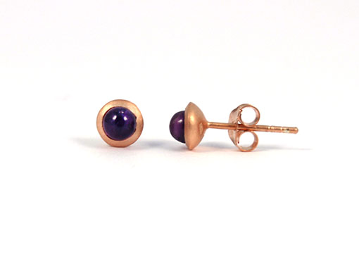 Bild von Amethyst Ohrstecker Cab. 4mm, Silber rosé vergoldet