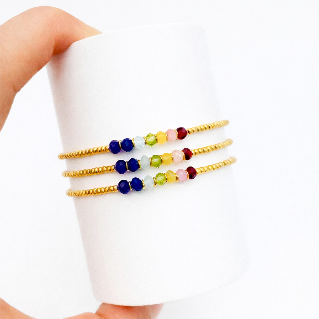 Bild von Chakra fac. Button  4mm mit Miyuki Perlen & Silber vergoldeten Ringen Armband