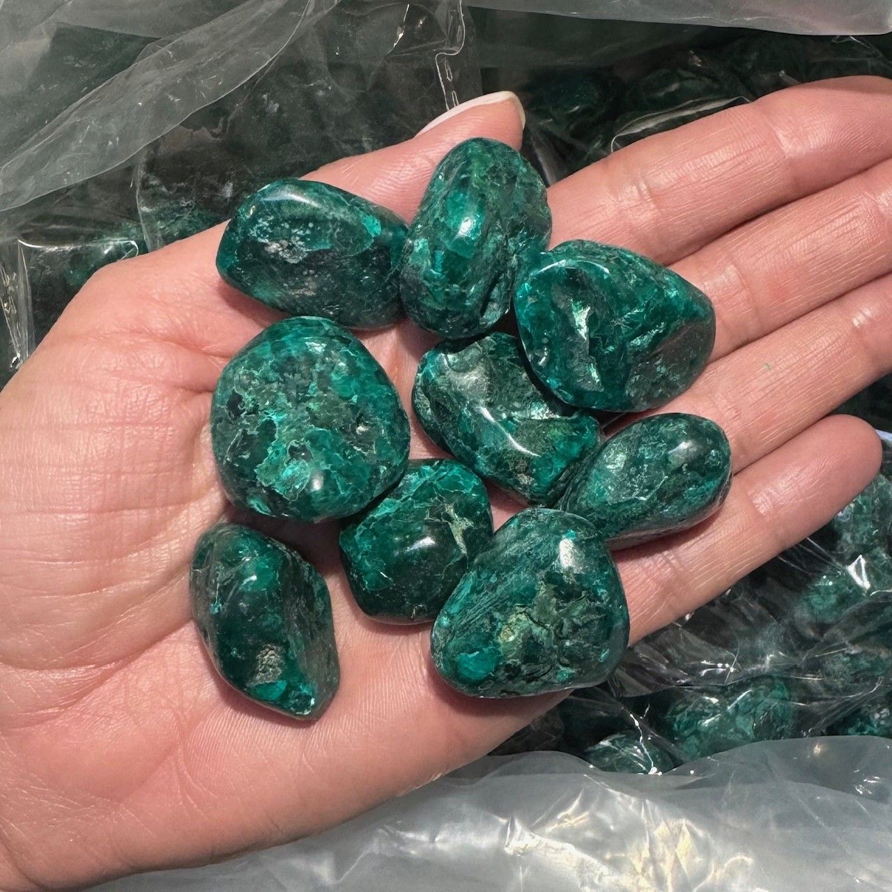 Bild von Dioptas Trommelsteine (Kongo) EXTRA (VE: 100g)