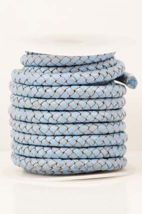 Bild von Lederband geflochten 6mm hellblau antik, auf 5m-Rolle