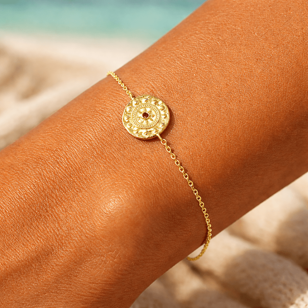 "Il sole in tasca". Granato. Bracciale. Argento 925 placcato oro