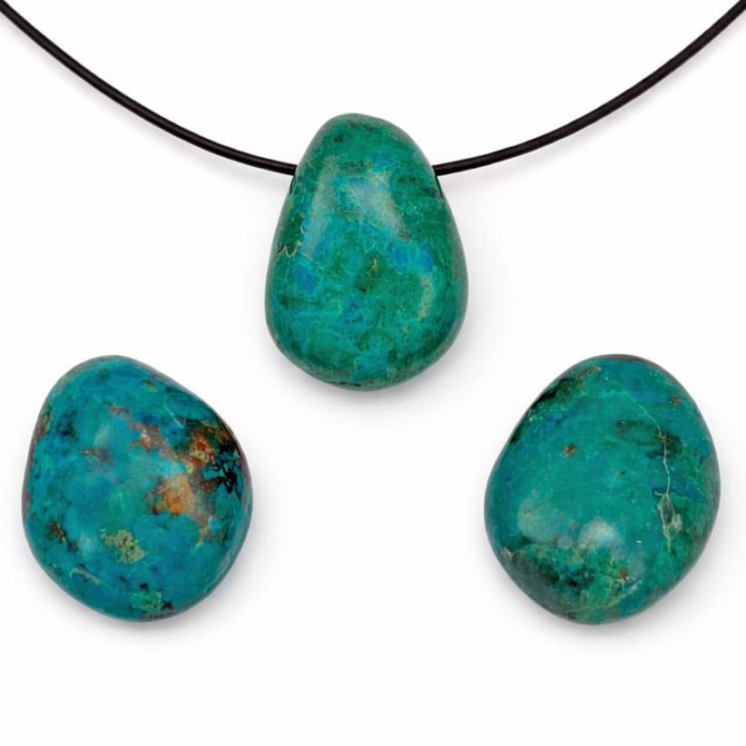 Chrysokoll Trommelstein mit 3mm Loch Anhänger