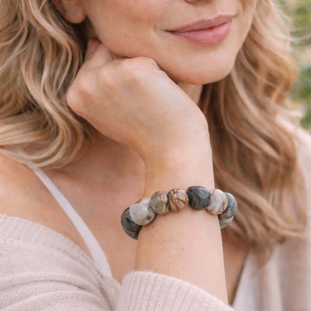 Bracciale a tamburo in diaspro Picasso satinato 16-24 mm ca.