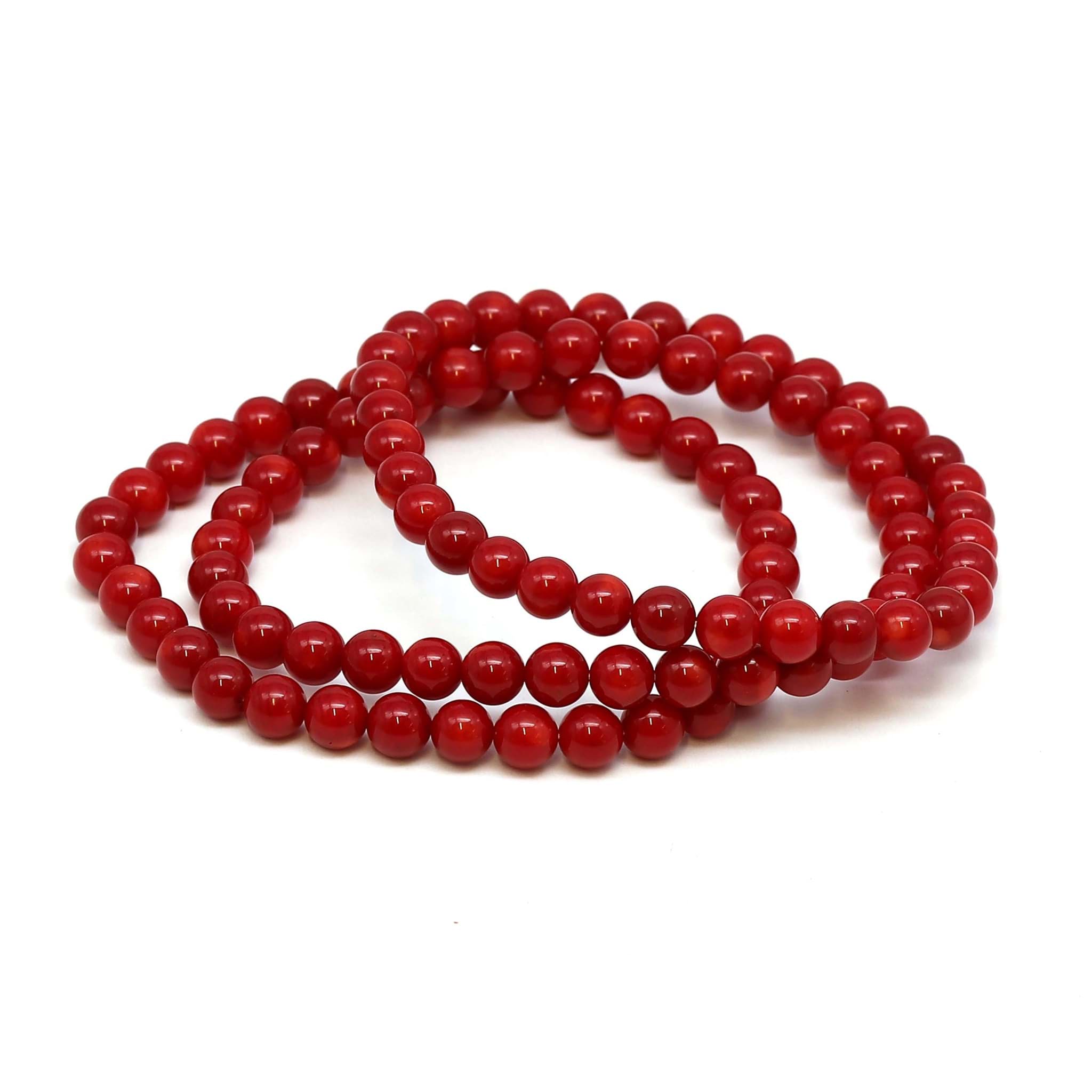 Koralle Kugeln  6mm Armband (rot gefärbt)