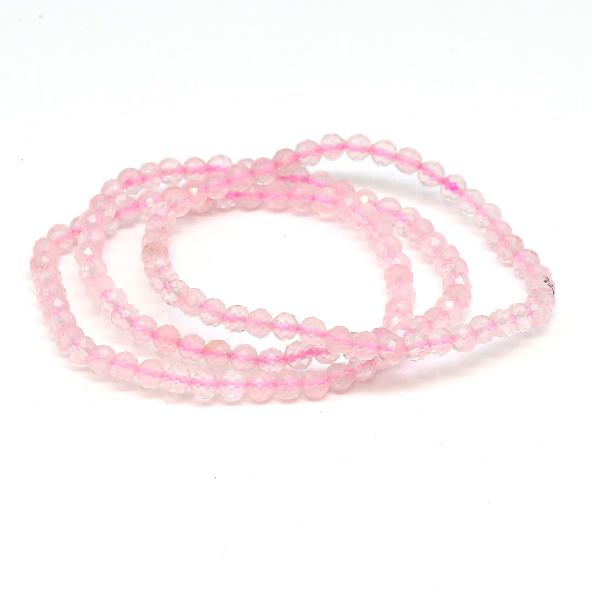 Rosenquarz fac. Kugeln  4mm Armband (Diamond-Cut)