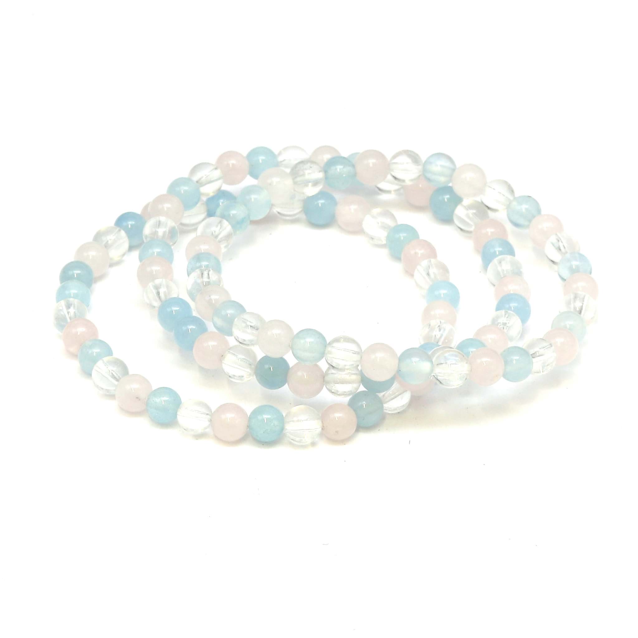 Aquamarin, Bergkristall & Rosenquarz Kugeln  4mm Kinder Armband (15.0cm)