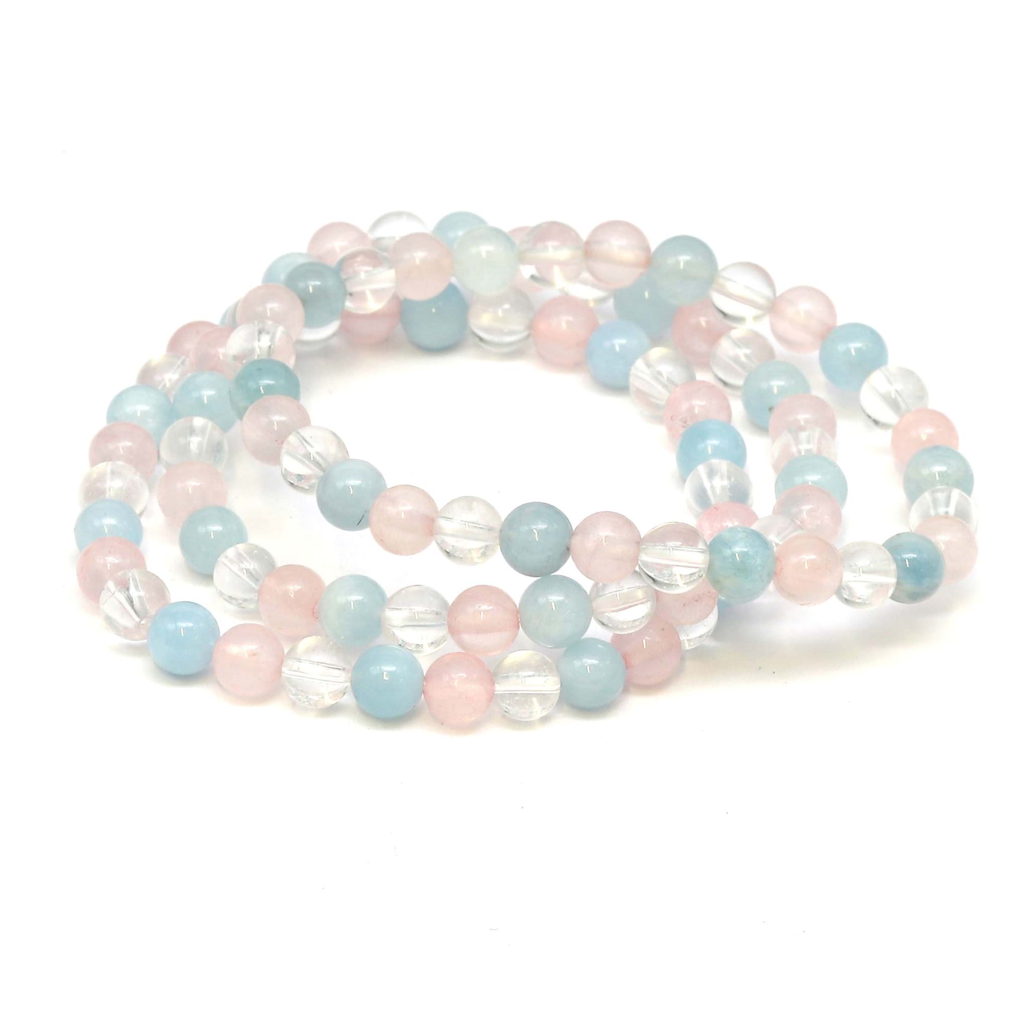 Aquamarin, Bergkristall & Rosenquarz Kugeln  6mm Armband 