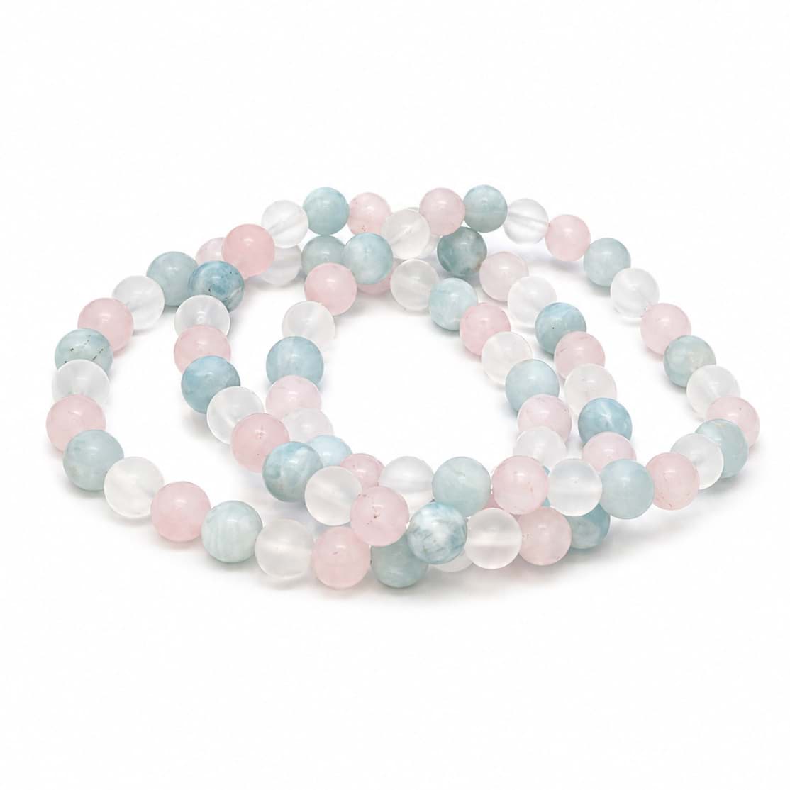 Aquamarin, Bergkristall & Rosenquarz Kugeln  8mm Armband, 21cm (matt)
