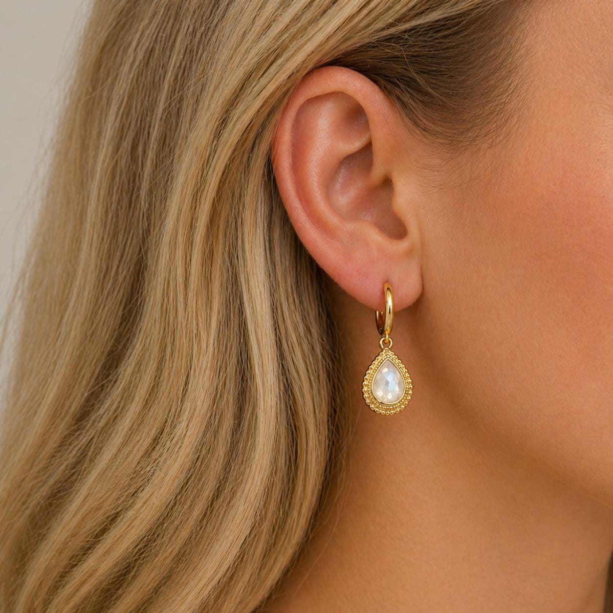 "Cabochon fac. Tropfen" Anhänger für Kreolen, Silber 925 vergoldet