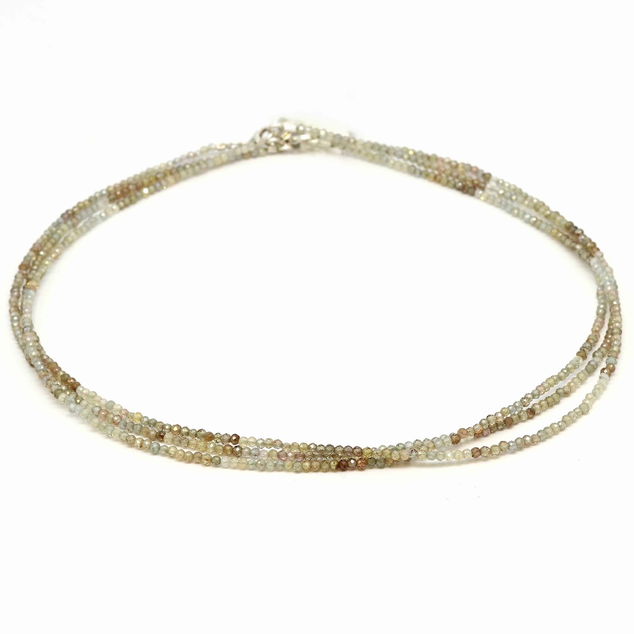 Zirkon fac. Kugeln  2.5mm Halskette mit Silberverschluss (braun/grün)