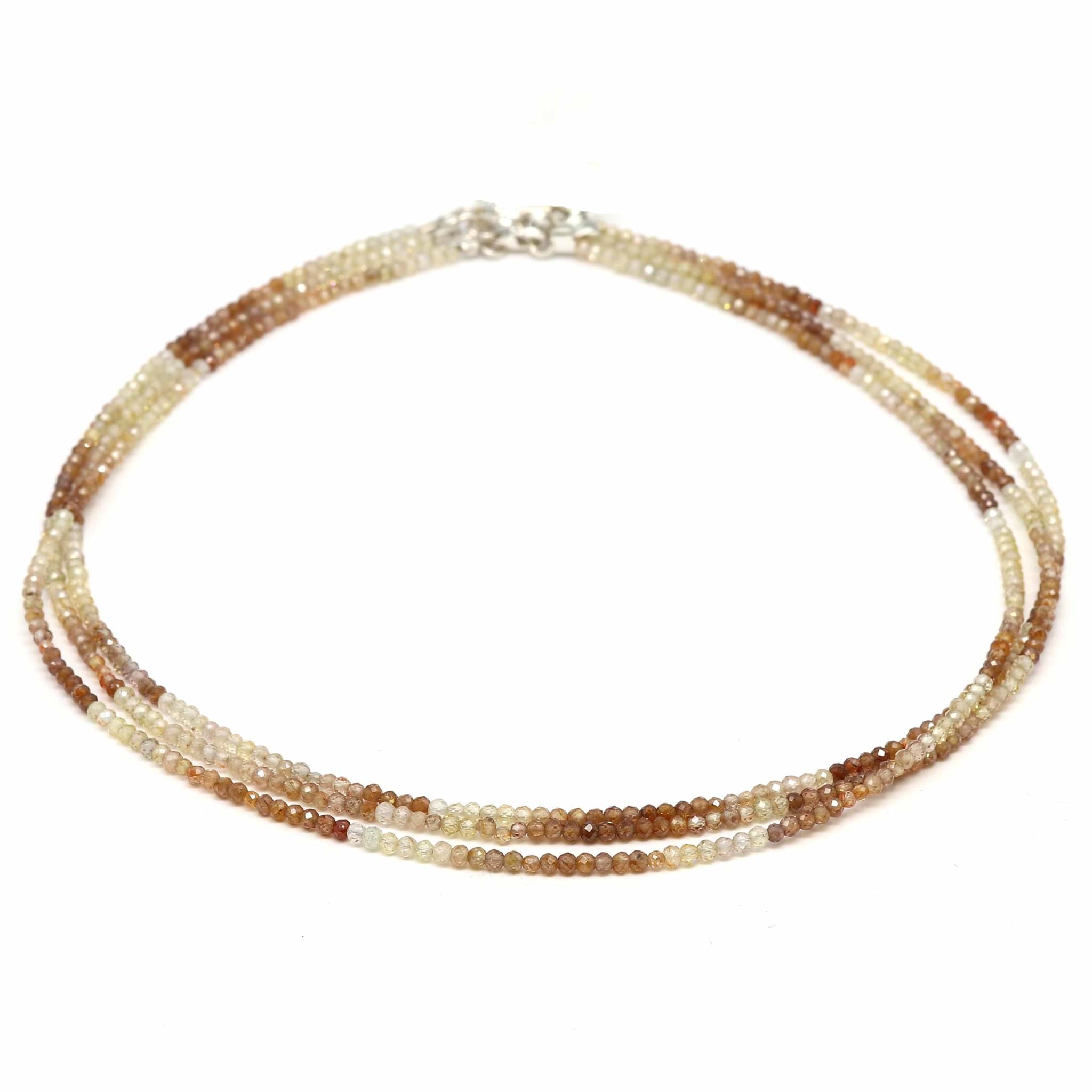 Zirkon fac. Kugeln  2.5mm Halskette mit Silberverschluss (braun/gelb)