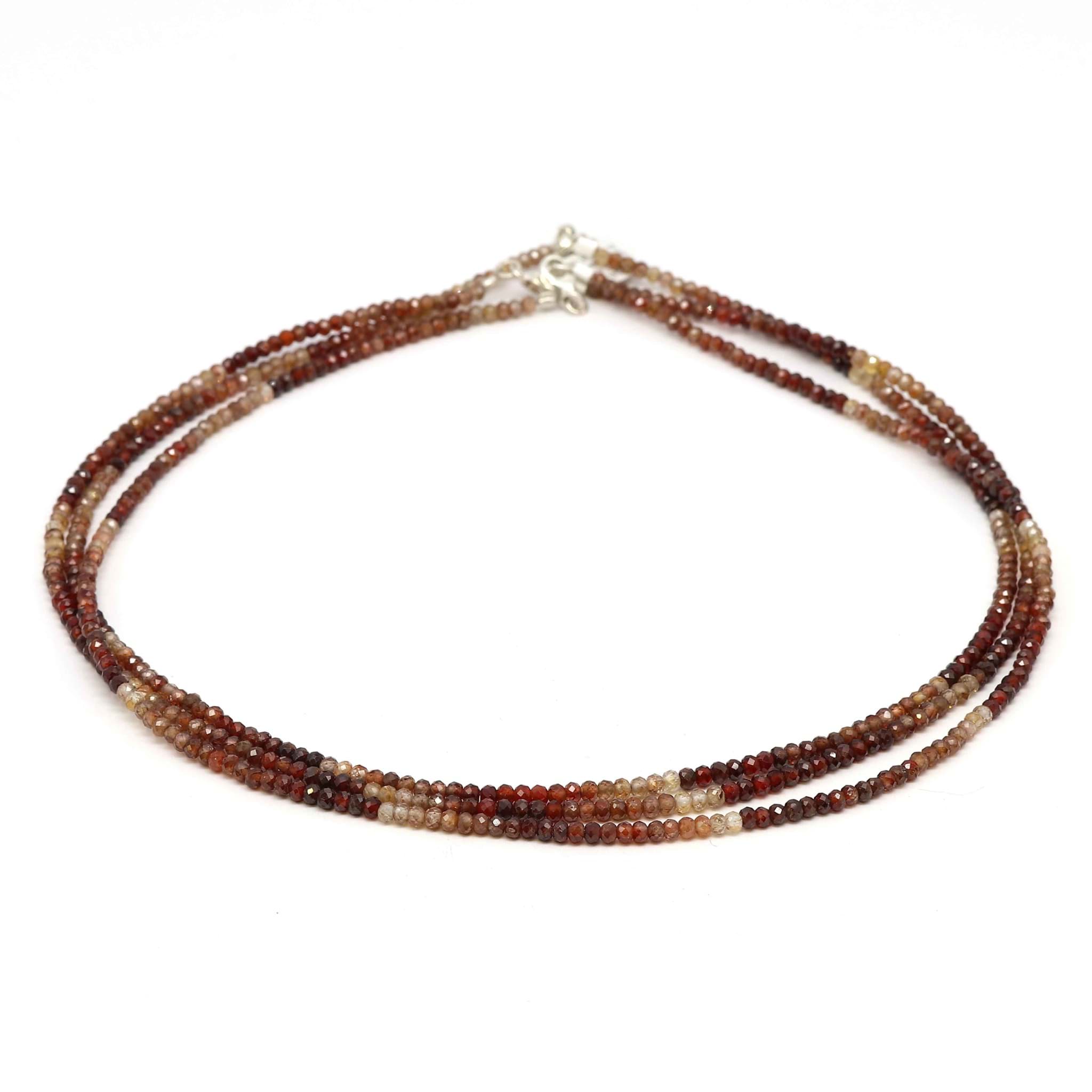 Zirkon fac. Kugeln  3mm Halskette mit Silberverschluss (rot/braun)