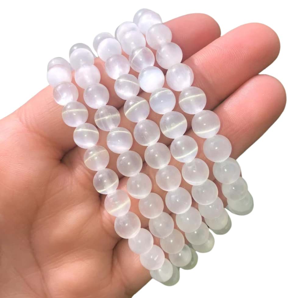  Selenit Kugeln 8mm Armband AA