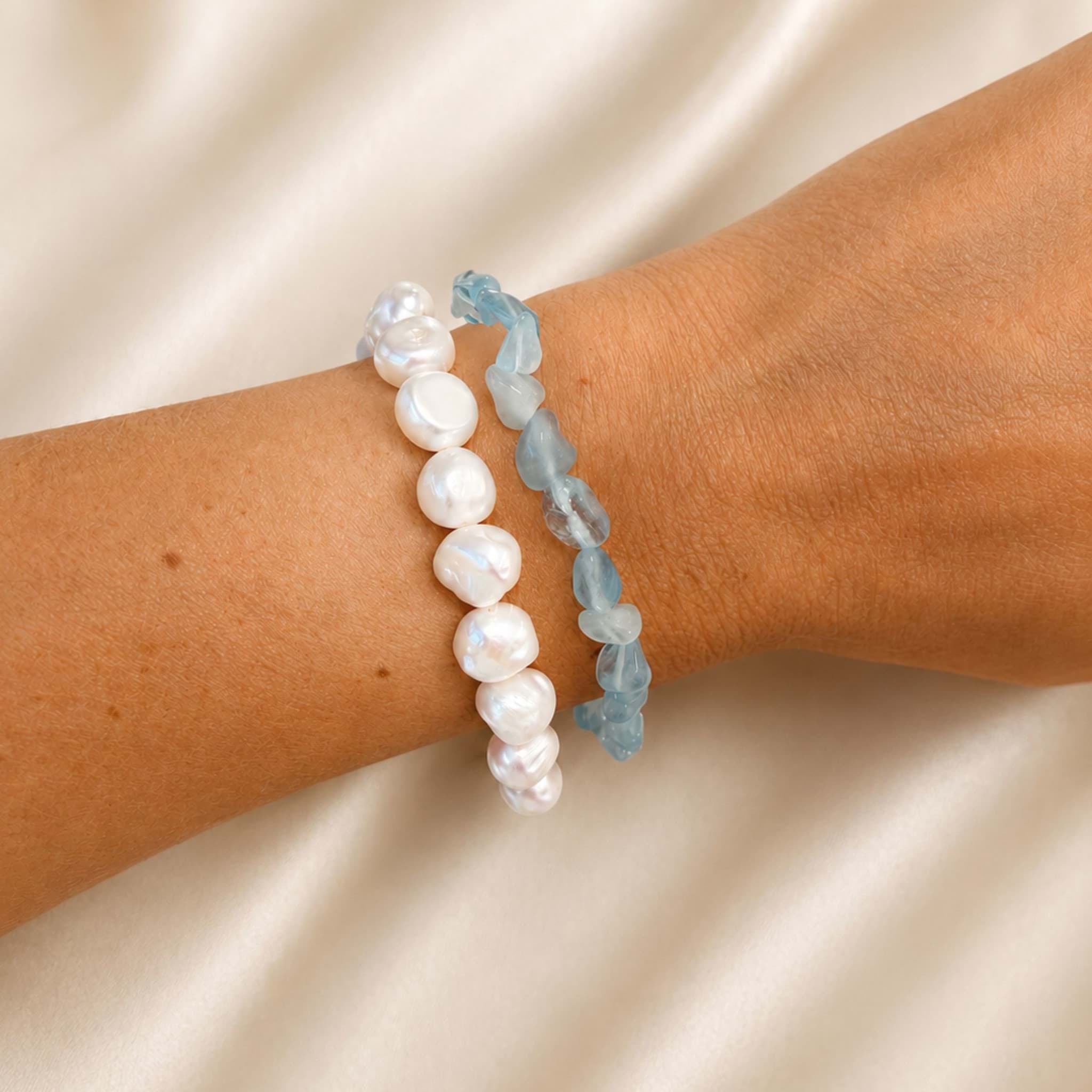 Aquamarin Fancy Nuggets Armband 