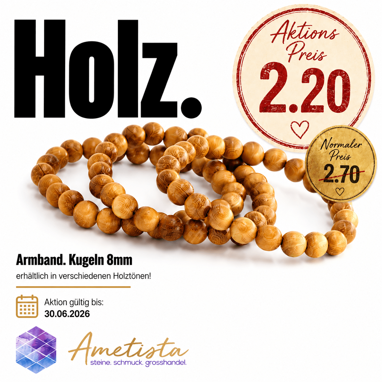 Holz Kugeln  8mm Armband