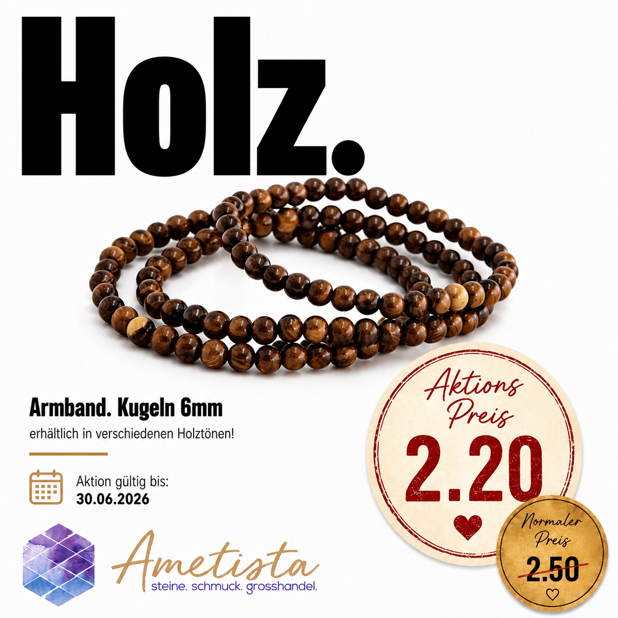Holz Kugeln  6mm Armband