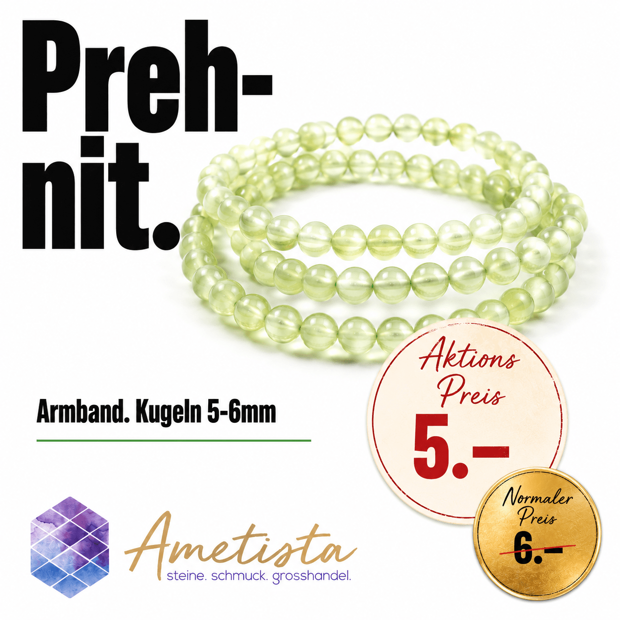 Prehnit Kugeln 5-6mm Armband